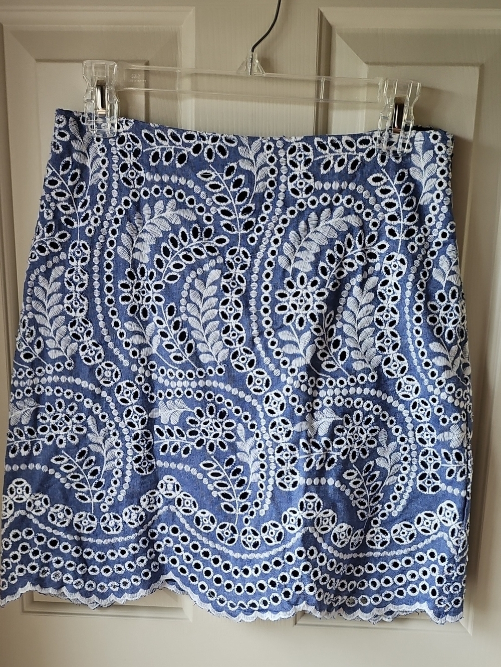 LOFT Blue and White Eyelet Lace Mini Skirt
